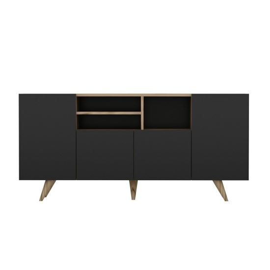 COMODA, PAL MELAMINAT, 9 RAFTURI, ANTRACIT SI NATUR, 160X42X75 CM, SANSA [1]