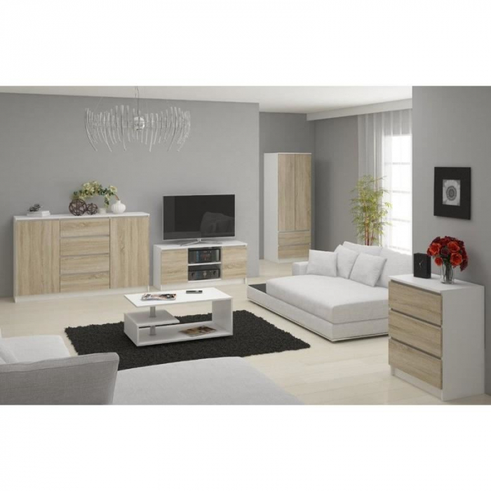 COMODA PENTRU TV, PLACA LAMINATA, 6 RAFTURI, ALB SI STEJAR, 120X40X55 CM [2]