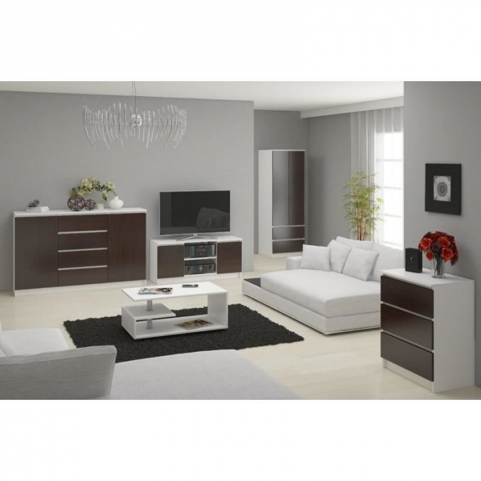 COMODA PENTRU TV, PLACA LAMINATA, 6 RAFTURI, ALB SI WENGE, 120X40X55 CM [2]