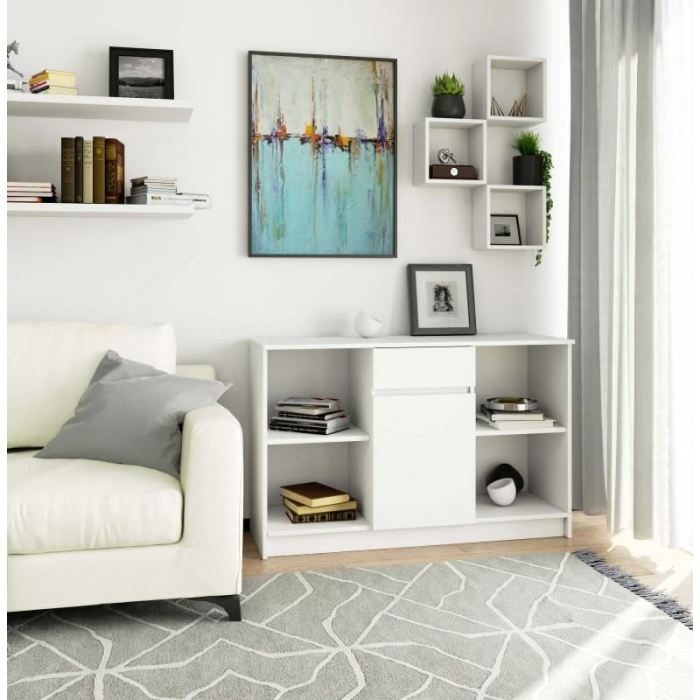 COMODA, PLACA LAMINATA, 1 SERTAR, 6 RAFTURI, ALB, 120X40X77 CM [2]