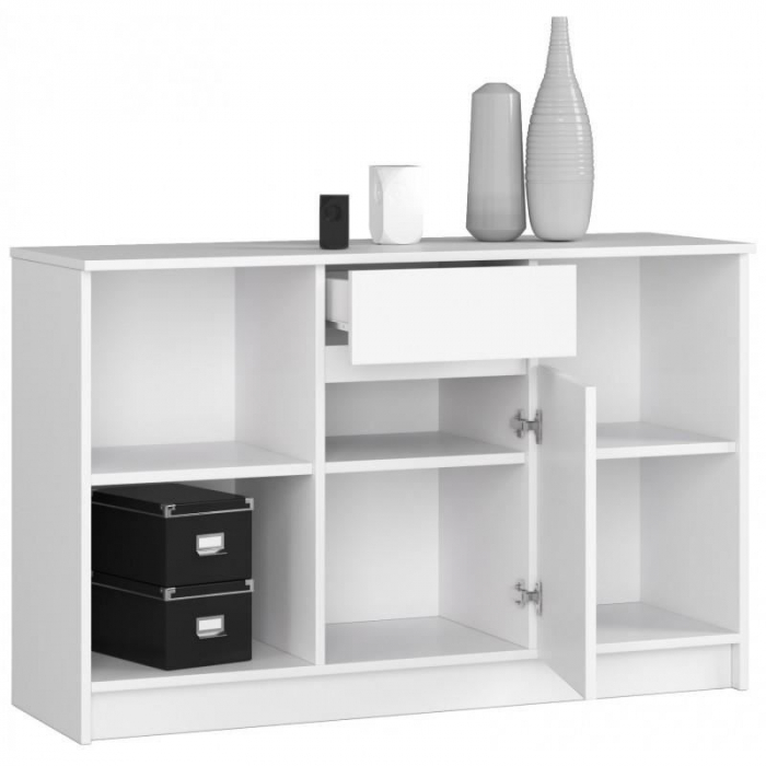 COMODA, PLACA LAMINATA, 1 SERTAR, 6 RAFTURI, ALB, 120X40X77 CM [5]