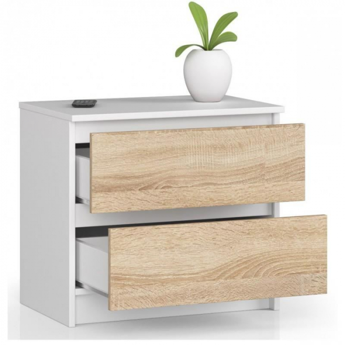 COMODA, PLACA LAMINATA, 2 SERTARE, ALB SI STEJAR, 60X40X55 CM [3]