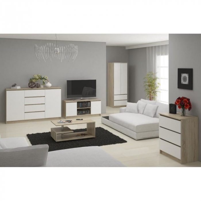 COMODA, PLACA LAMINATA, 2 SERTARE, STEJAR SI ALB, 60X40X55 CM [3]