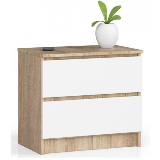 COMODA, PLACA LAMINATA, 2 SERTARE, STEJAR SI ALB, 60X40X55 CM [1]