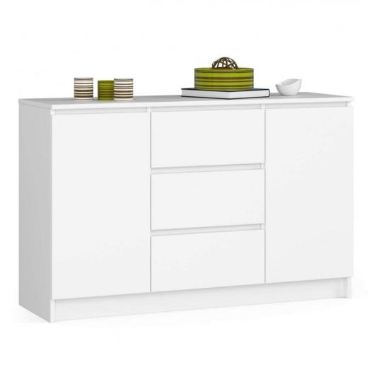 COMODA, PLACA LAMINATA, 3 SERTARE, 4 RAFTURI, ALB, 120X40X77 CM [1]