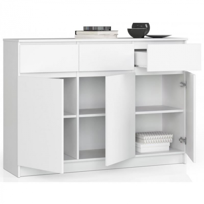 COMODA, PLACA LAMINATA, 3 SERTARE, 6 RAFTURI, ALB, 138X40X99 CM [4]