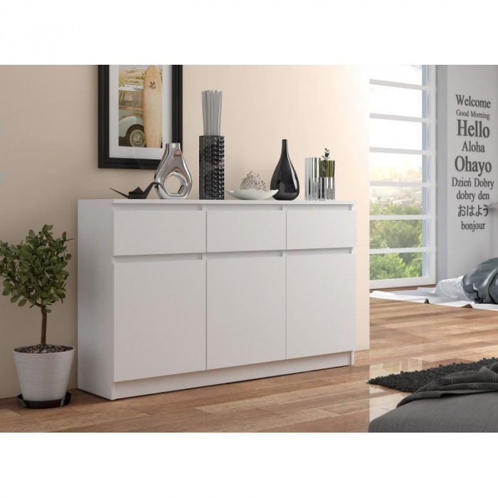 COMODA, PLACA LAMINATA, 3 SERTARE, 6 RAFTURI, ALB, 138X40X99 CM [3]