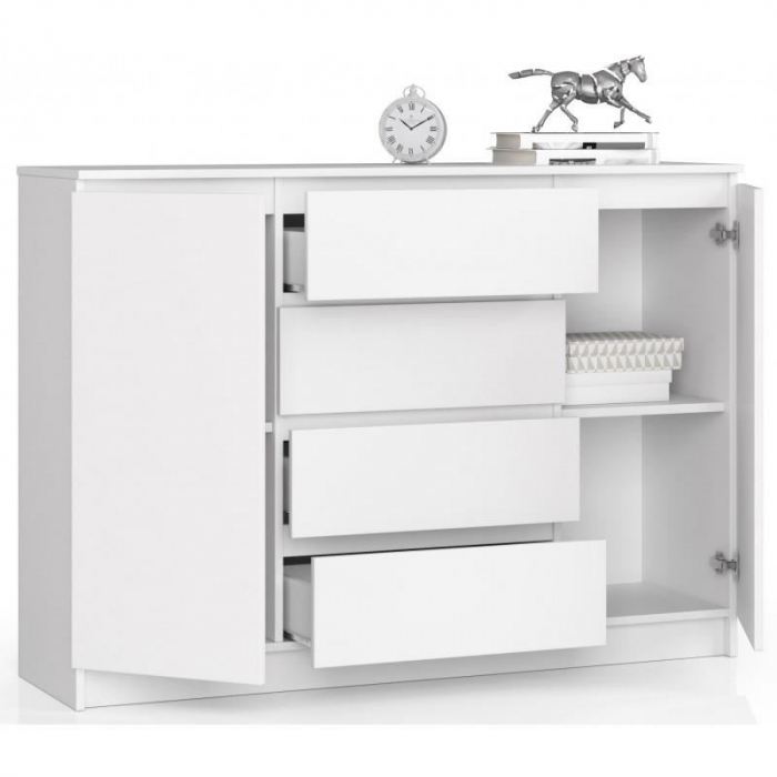 COMODA, PLACA LAMINATA, 4 SERTARE, 4 RAFTURI, ALB, 138X40X99 CM [5]
