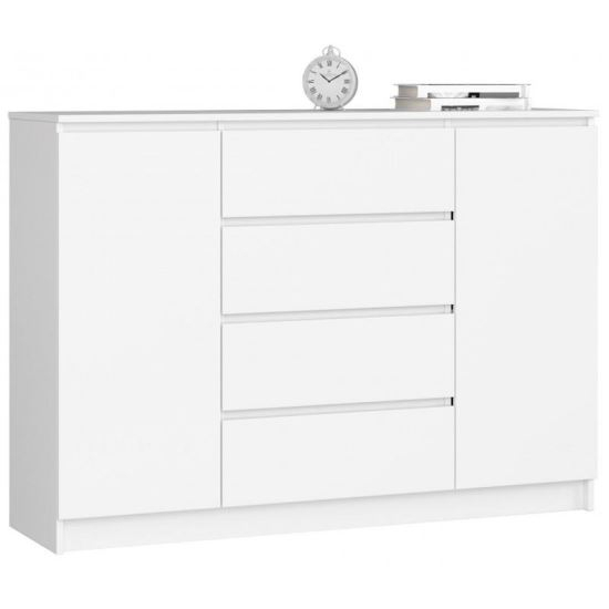 COMODA, PLACA LAMINATA, 4 SERTARE, 4 RAFTURI, ALB, 138X40X99 CM [1]
