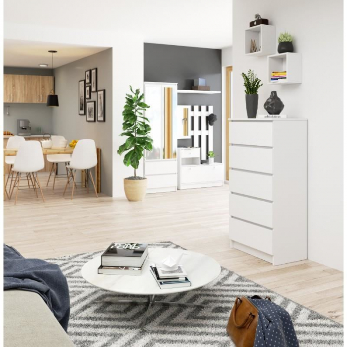 COMODA, PLACA LAMINATA, 5 SERTARE, ALB, 60X40X121 CM [2]