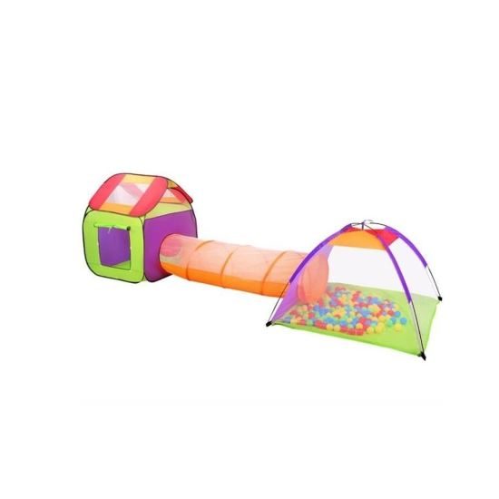 CORT DE JOACA PENTRU COPII, 3 IN 1, IGLOO SI CASUTA, CU TUNEL, 200 BILE, HUSA, 375X118X96 CM [1]