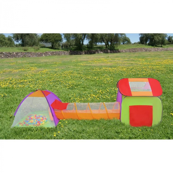 CORT DE JOACA PENTRU COPII, 3 IN 1, IGLOO SI CASUTA, CU TUNEL, 200 BILE, HUSA, 375X118X96 CM [14]