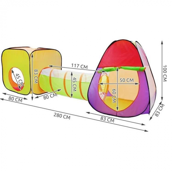 CORT DE JOACA PENTRU COPII, 3 IN 1, IGLOO SI CUB, CU TUNEL, 200 BILE, HUSA, 280X83X100 CM [10]