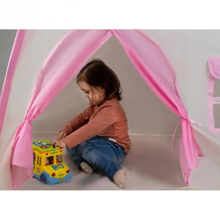 CORT DE JOACA PENTRU COPII, CU LAMPI ROTUNDE, ROZ SI ALB, 130X90X126 CM, KRUZZEL [4]
