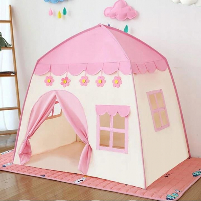 CORT DE JOACA PENTRU COPII, CU LAMPI ROTUNDE, ROZ SI ALB, 130X90X126 CM, KRUZZEL [7]