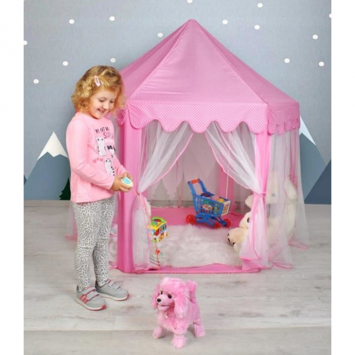 CORT DE JOACA PENTRU COPII, HEXAGONAL, CU PERDELE, ROZ, 135X135X140 CM [5]