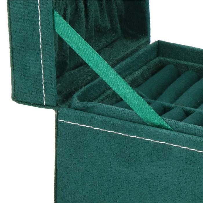 CUTIE PENTRU BIJUTERII, CATIFEA, VERDE, 12X12X12 CM, SPRINGOS [21]