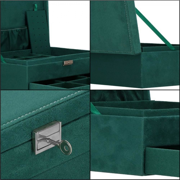CUTIE PENTRU BIJUTERII, CATIFEA, VERDE, 27X19X10.5 CM, SPRINGOS [15]