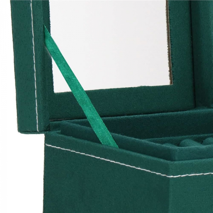 CUTIE PENTRU BIJUTERII, CATIFEA, VERDE, CU OGLINDA, 12X12X12 CM, SPRINGOS [22]