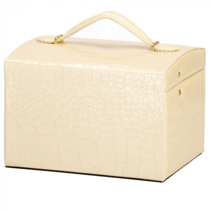 CUTIE PENTRU BIJUTERII, MDF, PIELE ECOLOGICA SI CATIFEA, CREM SI ROZ, CU OGLINDA, 17.5X14X12.5 CM, SPRINGOS [3]