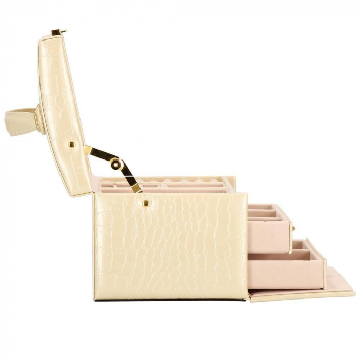 CUTIE PENTRU BIJUTERII, MDF, PIELE ECOLOGICA SI CATIFEA, CREM SI ROZ, CU OGLINDA, 17.5X14X12.5 CM, SPRINGOS [21]