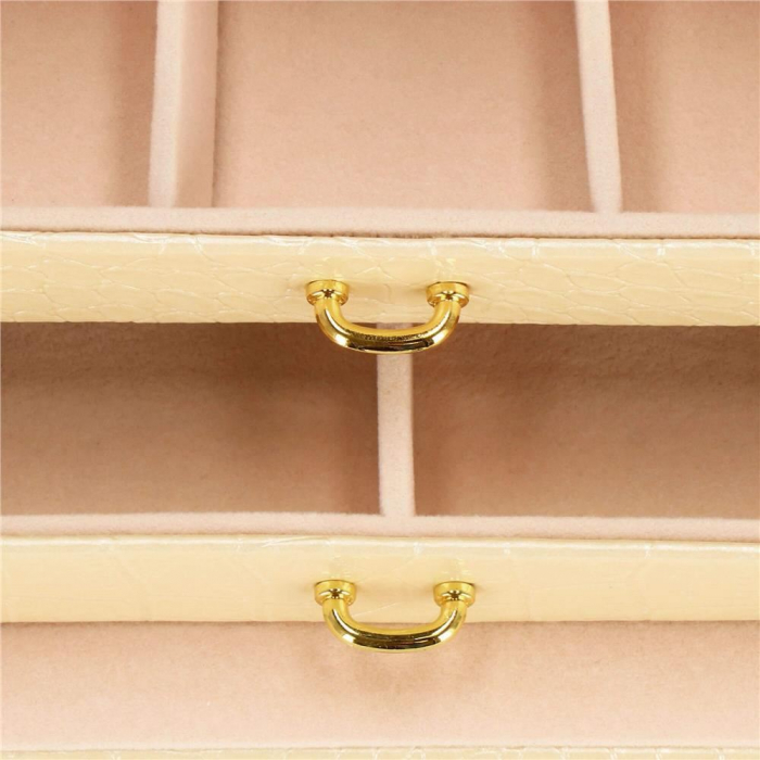 CUTIE PENTRU BIJUTERII, MDF, PIELE ECOLOGICA SI CATIFEA, CREM SI ROZ, CU OGLINDA, 17.5X14X12.5 CM, SPRINGOS [25]