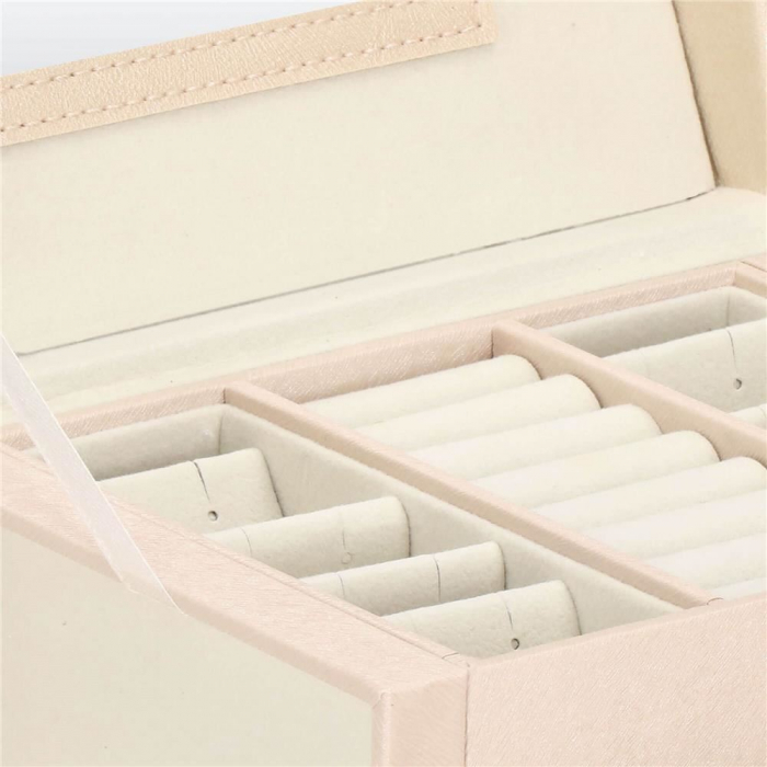 CUTIE PENTRU BIJUTERII, MDF SI PIELE, CREM, CU OGLINDA, 18X14X13.5 CM, SPRINGOS [17]