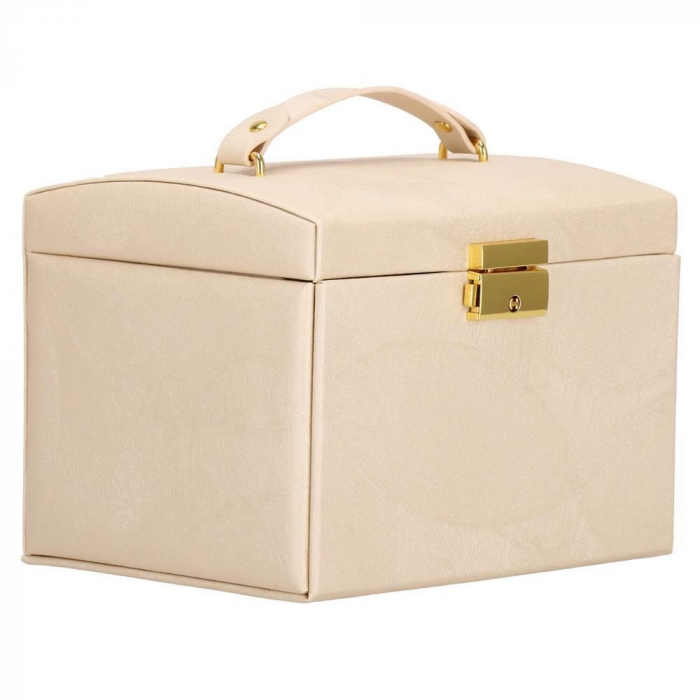 CUTIE PENTRU BIJUTERII, MDF SI PIELE, CREM, CU OGLINDA, 18X14X13.5 CM, SPRINGOS [11]