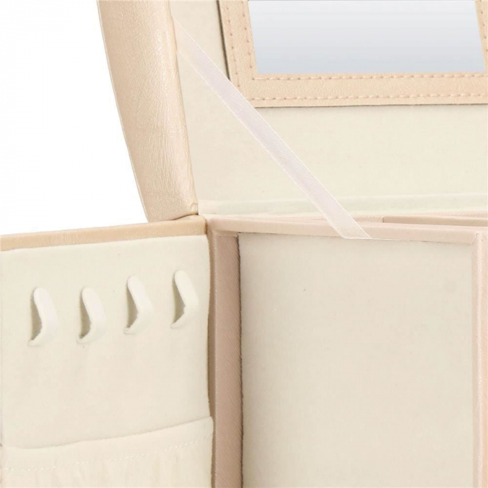 CUTIE PENTRU BIJUTERII, MDF SI PIELE, CREM, CU OGLINDA, 18X14X13.5 CM, SPRINGOS [29]