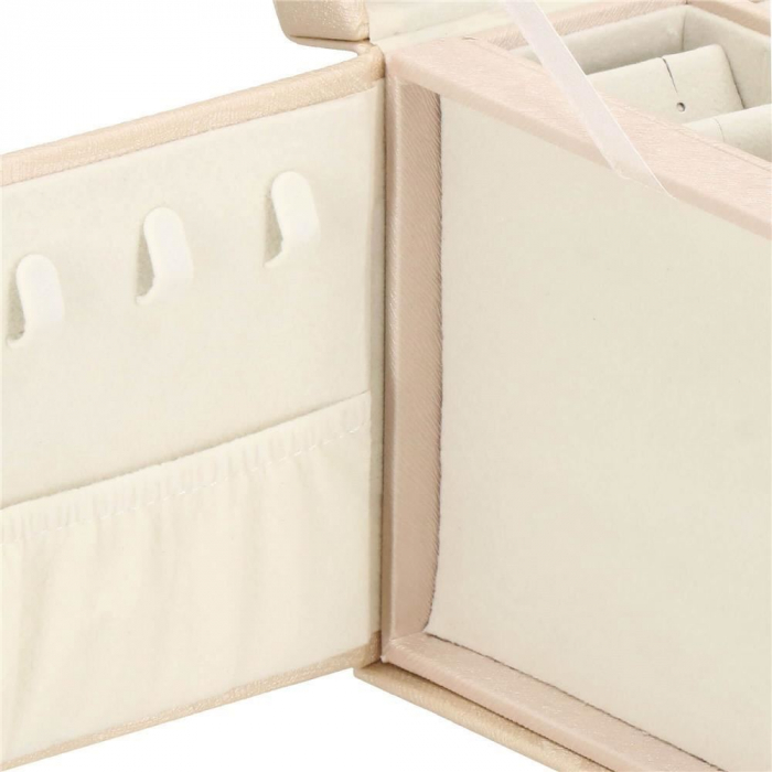 CUTIE PENTRU BIJUTERII, MDF SI PIELE, CREM, CU OGLINDA, 18X14X13.5 CM, SPRINGOS [18]