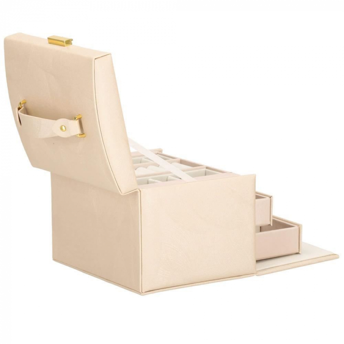 CUTIE PENTRU BIJUTERII, MDF SI PIELE, CREM, CU OGLINDA, 18X14X13.5 CM, SPRINGOS [24]