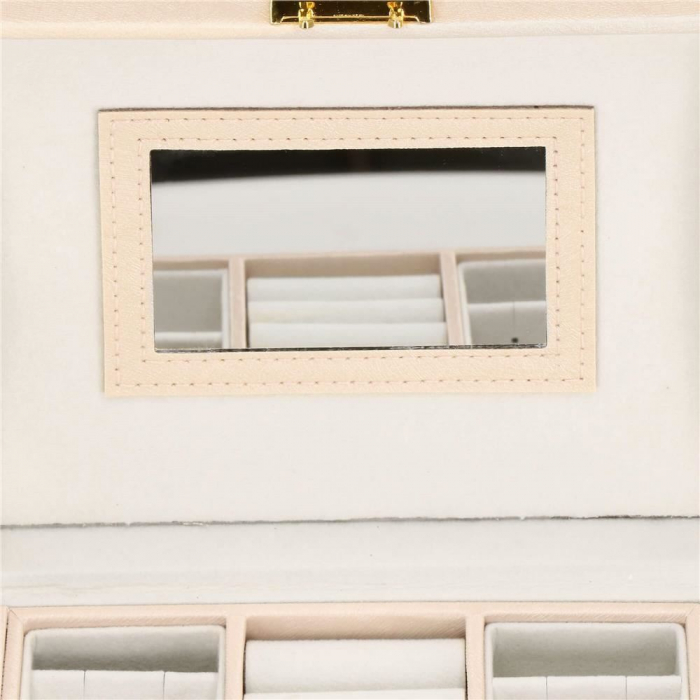 CUTIE PENTRU BIJUTERII, MDF SI PIELE, CREM, CU OGLINDA, 18X14X13.5 CM, SPRINGOS [21]