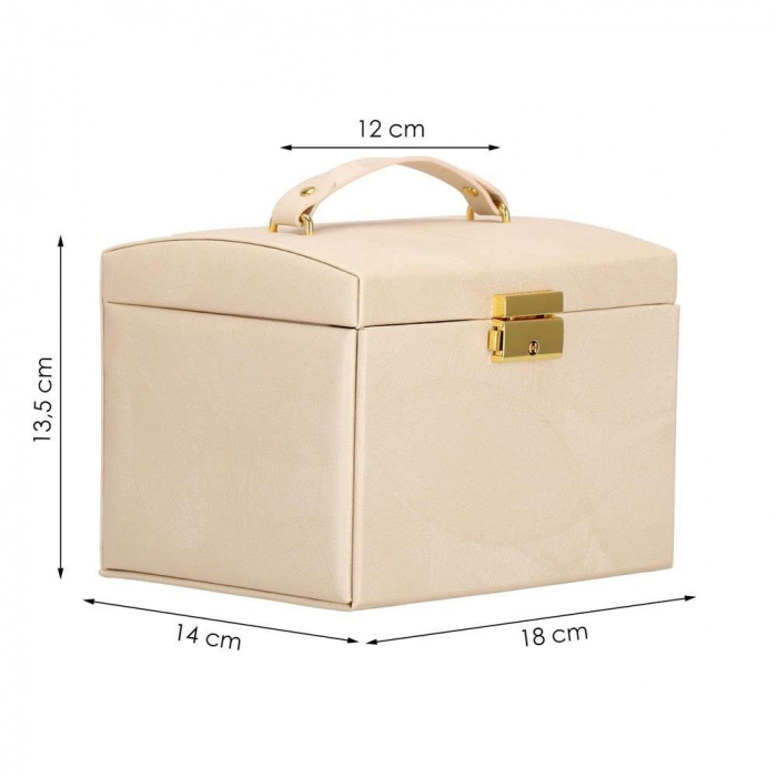 CUTIE PENTRU BIJUTERII, MDF SI PIELE, CREM, CU OGLINDA, 18X14X13.5 CM, SPRINGOS [2]
