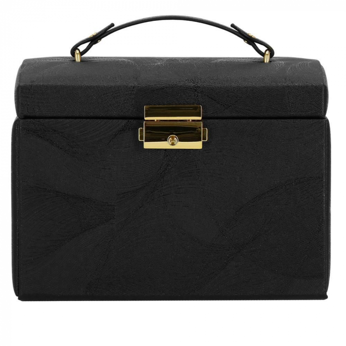 CUTIE PENTRU BIJUTERII, MDF SI PIELE, NEGRU SI CREM, CU OGLINDA, 18X14X13.5 CM, SPRINGOS [24]
