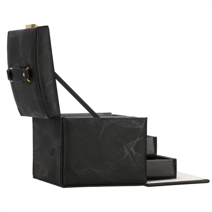 CUTIE PENTRU BIJUTERII, MDF SI PIELE, NEGRU SI CREM, CU OGLINDA, 18X14X13.5 CM, SPRINGOS [2]