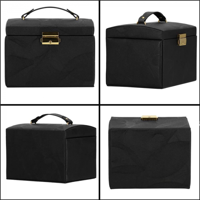 CUTIE PENTRU BIJUTERII, MDF SI PIELE, NEGRU SI CREM, CU OGLINDA, 18X14X13.5 CM, SPRINGOS [15]