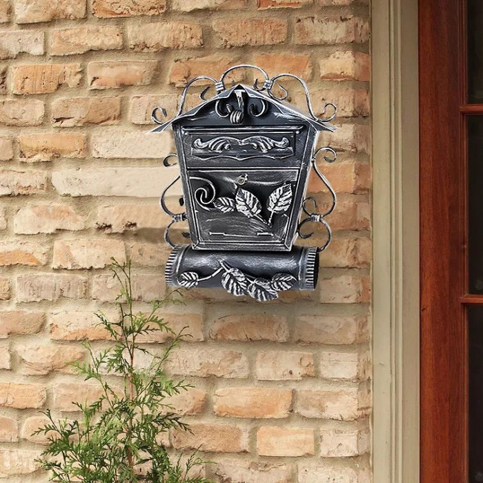 CUTIE POSTALA, CU LOC PENTRU ZIAR OBLIC, ELEMENTE FORJATE, ARGINTIU, FORMAT B5, 38X12.5X51.5 CM, DAMECH [3]