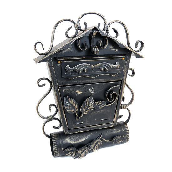 CUTIE POSTALA, CU LOC PENTRU ZIAR OBLIC, ELEMENTE FORJATE, AURIU, FORMAT B5, 38X12.5X51.5 CM, DAMECH [1]