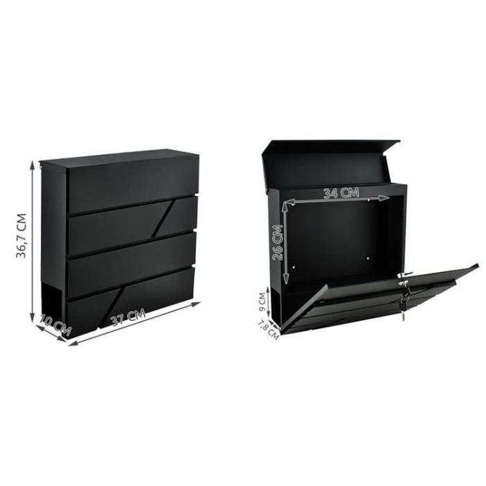 CUTIE POSTALA CU LOC PENTRU ZIAR, OTEL GALVANIZAT, ANTRACIT, 37X10X36.7 CM, MALATEC [3]