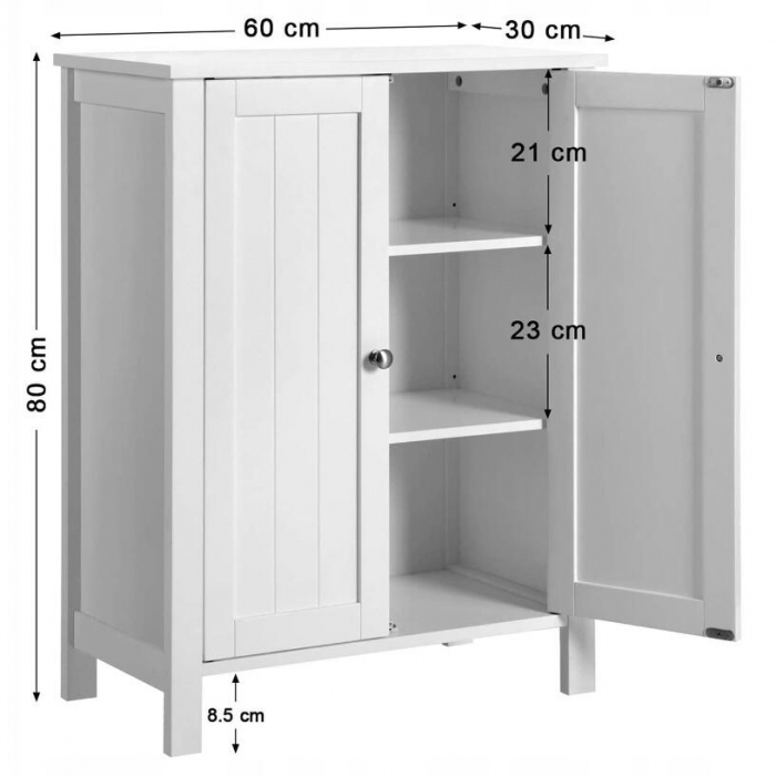 DULAP BAIE, VASAGLE, PLACA MDF, 2 RAFTURI, 2 USI, ALB, 60X30X80 CM [3]