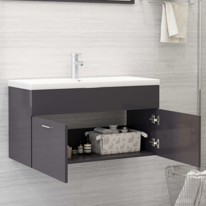 DULAP CU CHIUVETA INCORPORATA, GRI LUCIOS, 90 X 38.5 X 46 CM [3]