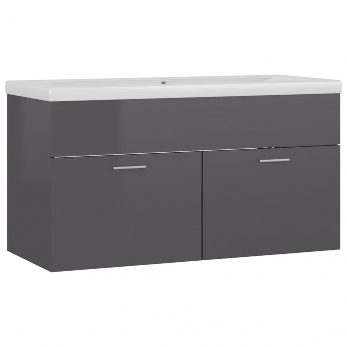 DULAP CU CHIUVETA INCORPORATA, GRI LUCIOS, 90 X 38.5 X 46 CM [2]