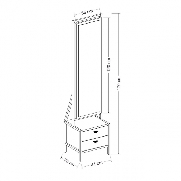 DULAP CU OGLINDA PENTRU BIJUTERII, PAL MELAMINAT, 4 RAFTURI, 2 SERTARE, ALB, 41X35X170 CM, MOVING MIRROR, MINAR [2]