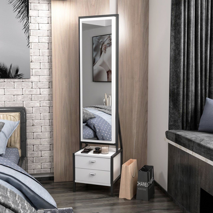 DULAP CU OGLINDA PENTRU BIJUTERII, PAL MELAMINAT, 4 RAFTURI, 2 SERTARE, ALB, 41X35X170 CM, MOVING MIRROR, MINAR [8]