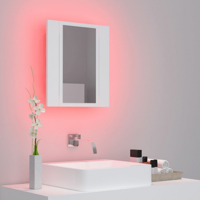 DULAP DE BAIE CU OGLINDA & LED, ALB [5]