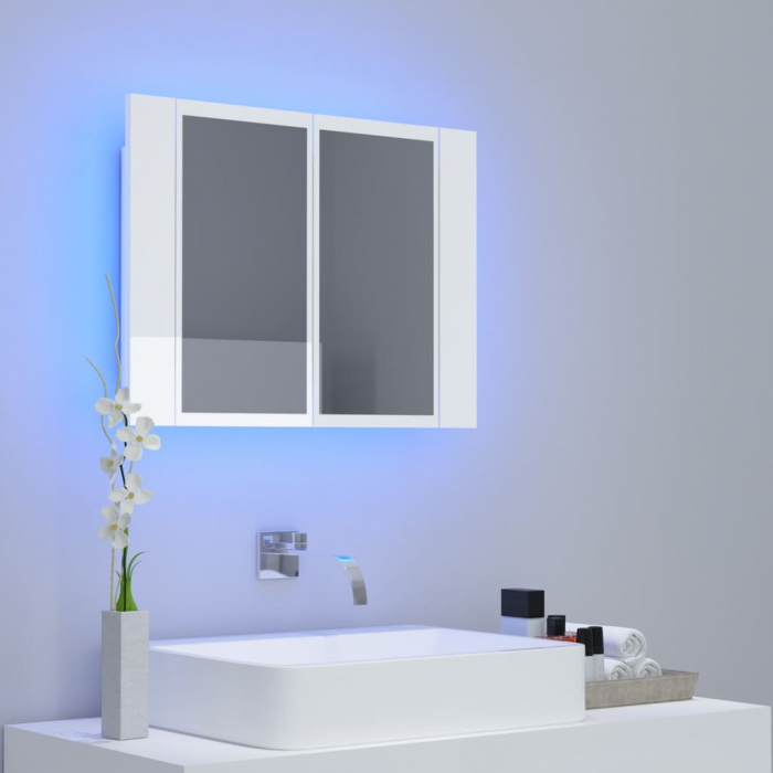 DULAP DE BAIE CU OGLINDA/LED, ALB LUCIOS [3]