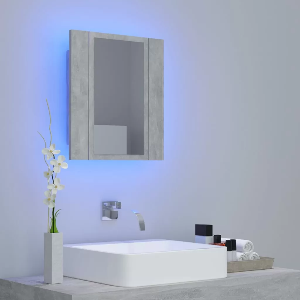 DULAP DE BAIE CU OGLINDA & LED, GRI BETON [3]