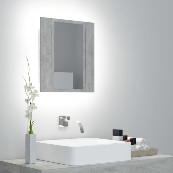 DULAP DE BAIE CU OGLINDA & LED, GRI BETON [1]