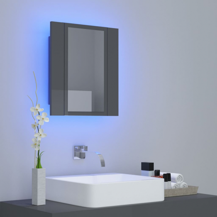 DULAP DE BAIE CU OGLINDA & LED, GRI LUCIOS [3]