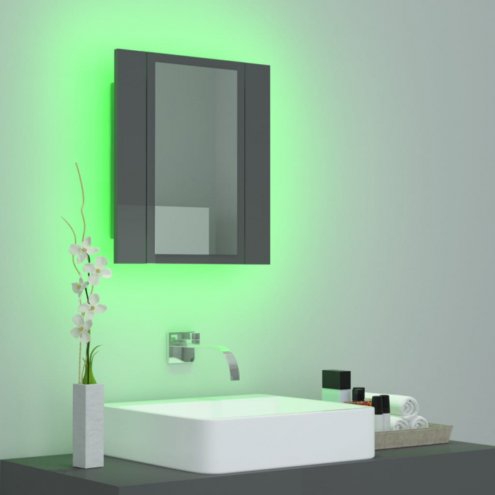 DULAP DE BAIE CU OGLINDA & LED, GRI LUCIOS [5]